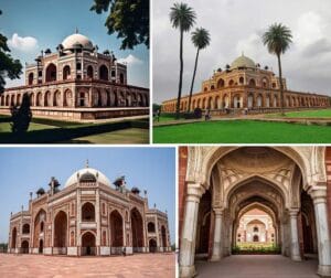 Intricate Mughal architecture details at Humayun Tomb Delhi with arched designs
