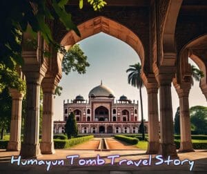 Humayun Tomb Delhi main entrance with red sandstone and white marble dome at sunrise